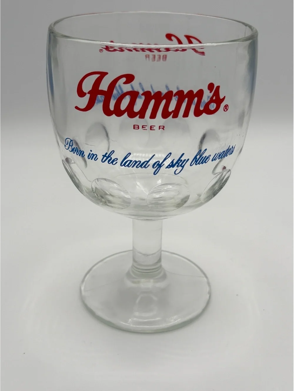 VTG Hamm’s Beer Goblet Glass Thumbprint Chalice From Land of Sky Blue Waters